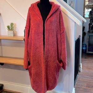 Free People open front hooded plush cardigan, size large